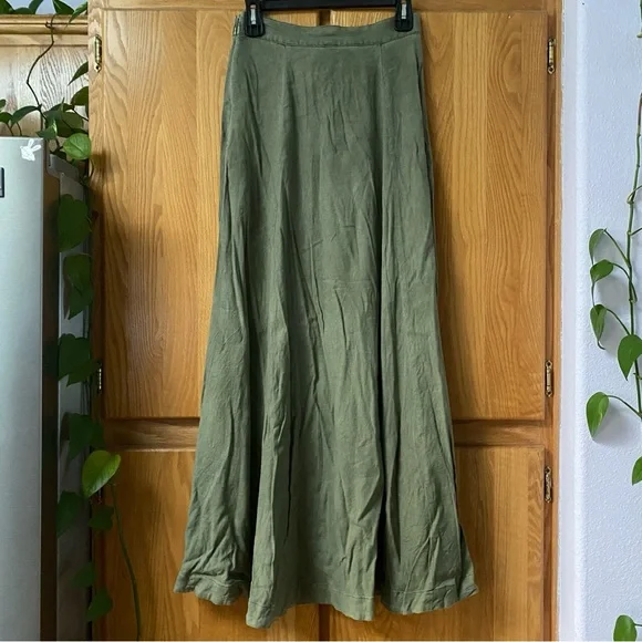Free People American Ride Maxi Skirt Linen Olive Sage Green Wrap Side Slits 2 - Picture 8 of 10